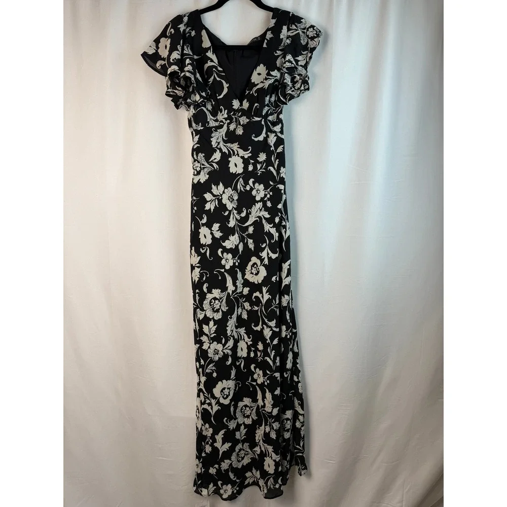 Abercrombie & Fitch Floral Maxi Dress Flutter Sleeve Black XS‎ NWT