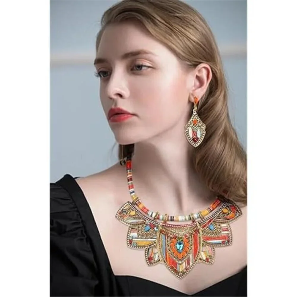 Gold Bohemian Jewelry Sets for Women Boho Tribal Retro Statement Choker Necklace