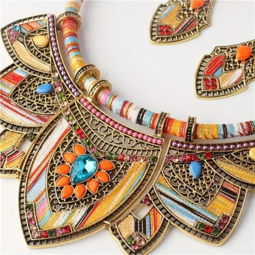 Gold Bohemian Jewelry Sets for Women Boho Tribal Retro Statement Choker Necklace