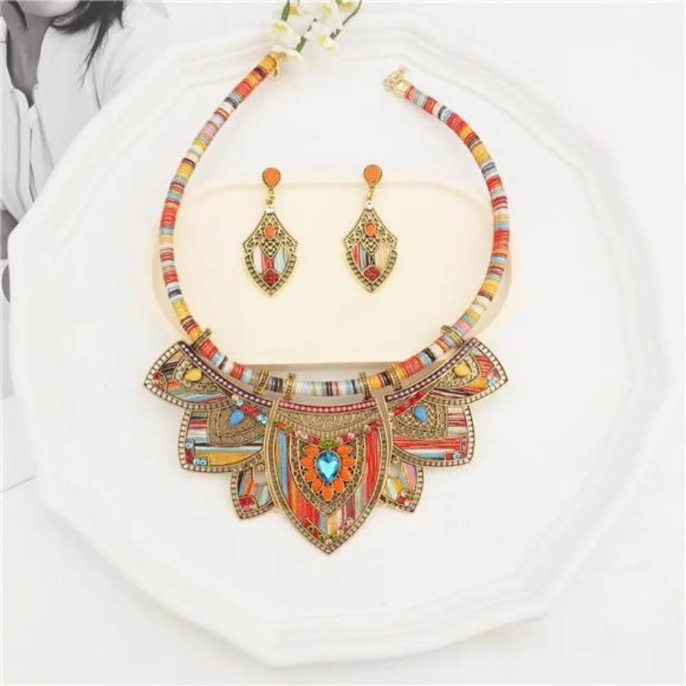 Gold Bohemian Jewelry Sets for Women Boho Tribal Retro Statement Choker Necklace