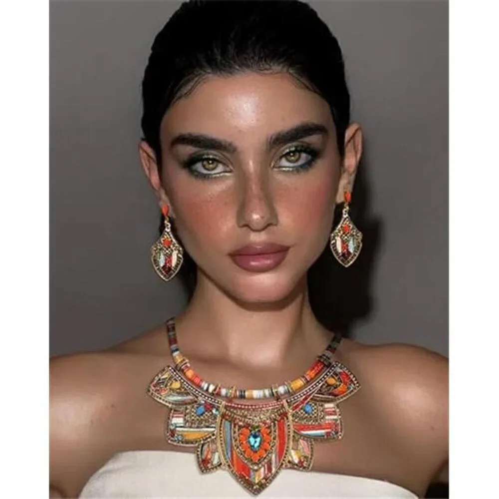 Gold Bohemian Jewelry Sets for Women Boho Tribal Retro Statement Choker Necklace