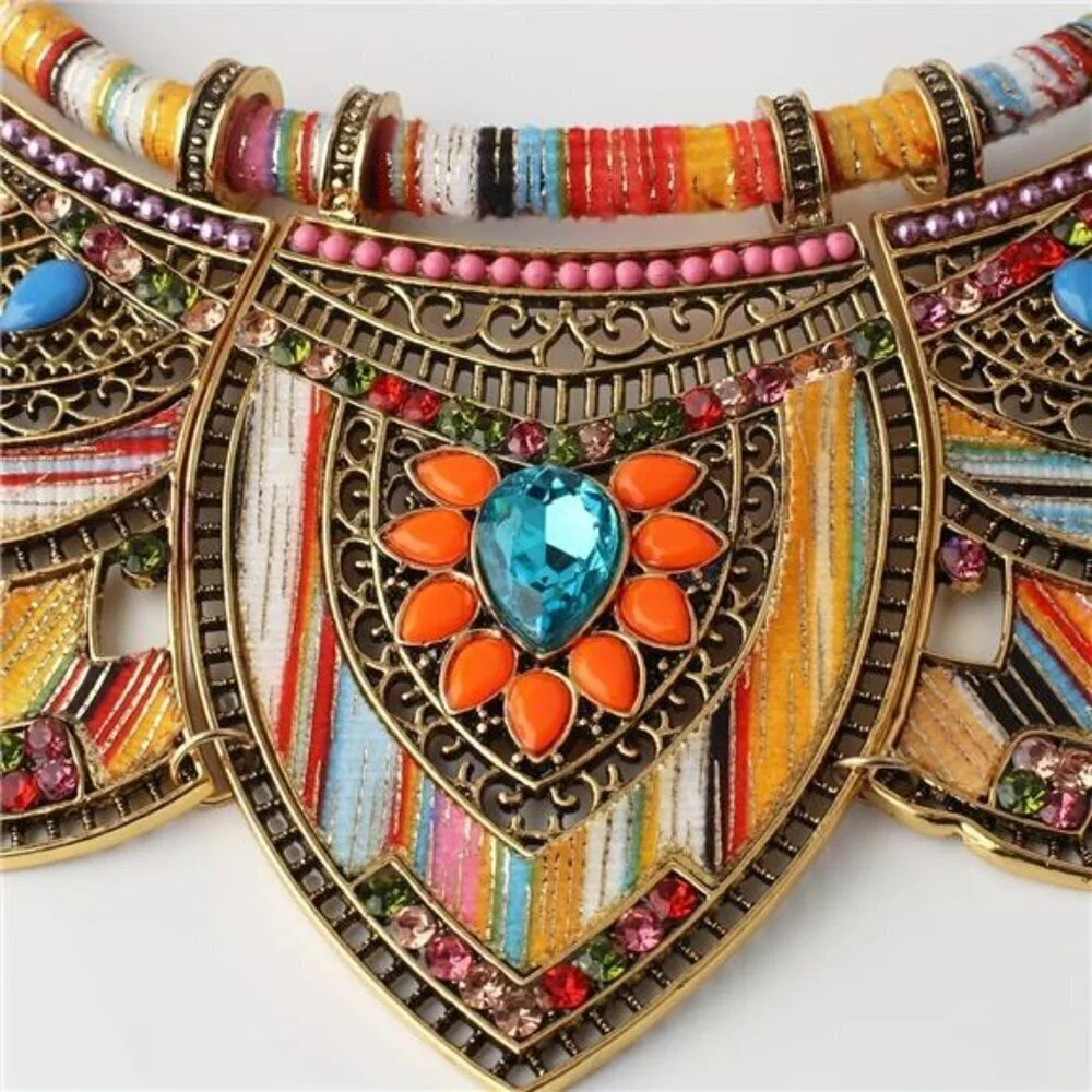 Gold Bohemian Jewelry Sets for Women Boho Tribal Retro Statement Choker Necklace