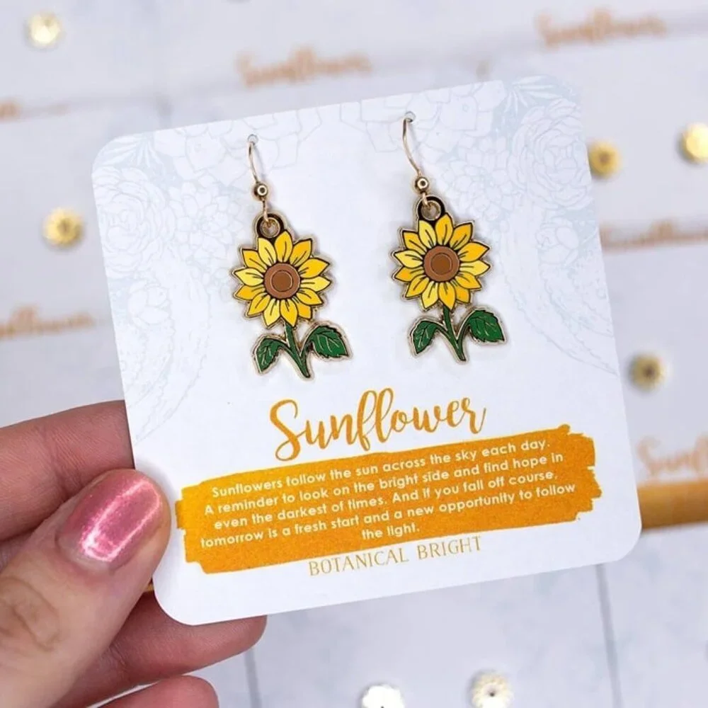 Sunflower‎ Dangle Earrings - RARE Gold-Plated Garden, Floral, & Nature Jewelry