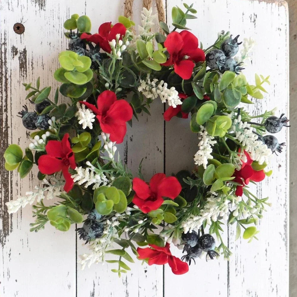 Patriotic‎ Candle Ring Red White Blue Mini Wreath Cabinet Wreath 4th of July