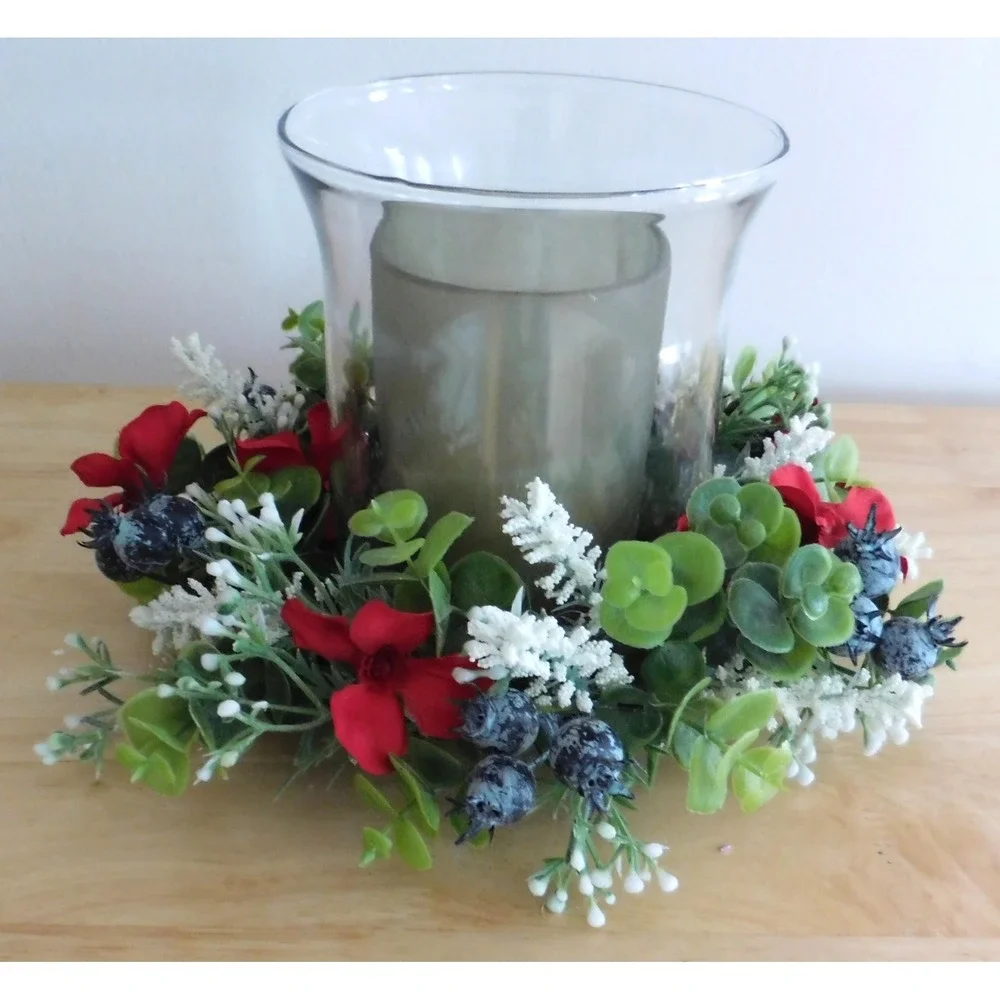 Patriotic‎ Candle Ring Red White Blue Mini Wreath Cabinet Wreath 4th of July