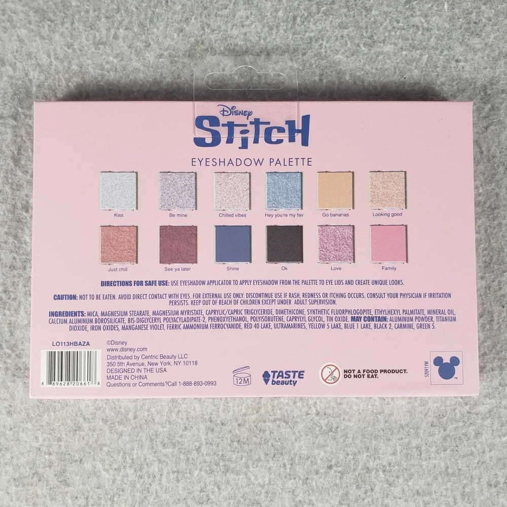 Disney Stitch Makeup Set Taste Beauty Eyeshadow Palette‎ & 2pc Molded Lip Balms