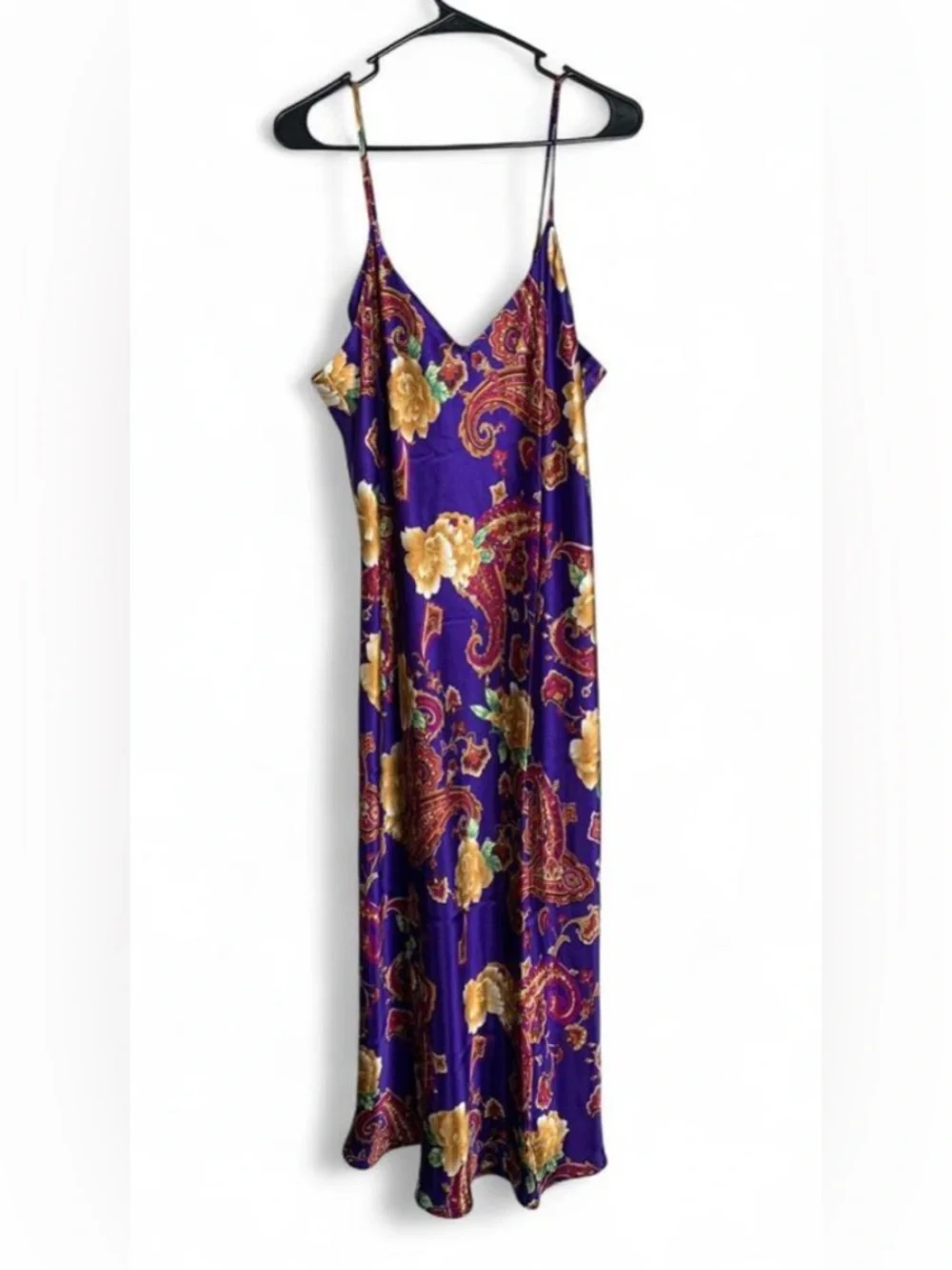 Vintage Kim Rogers Intimates Purple Paisley Satin Maxi Slip Dress XL