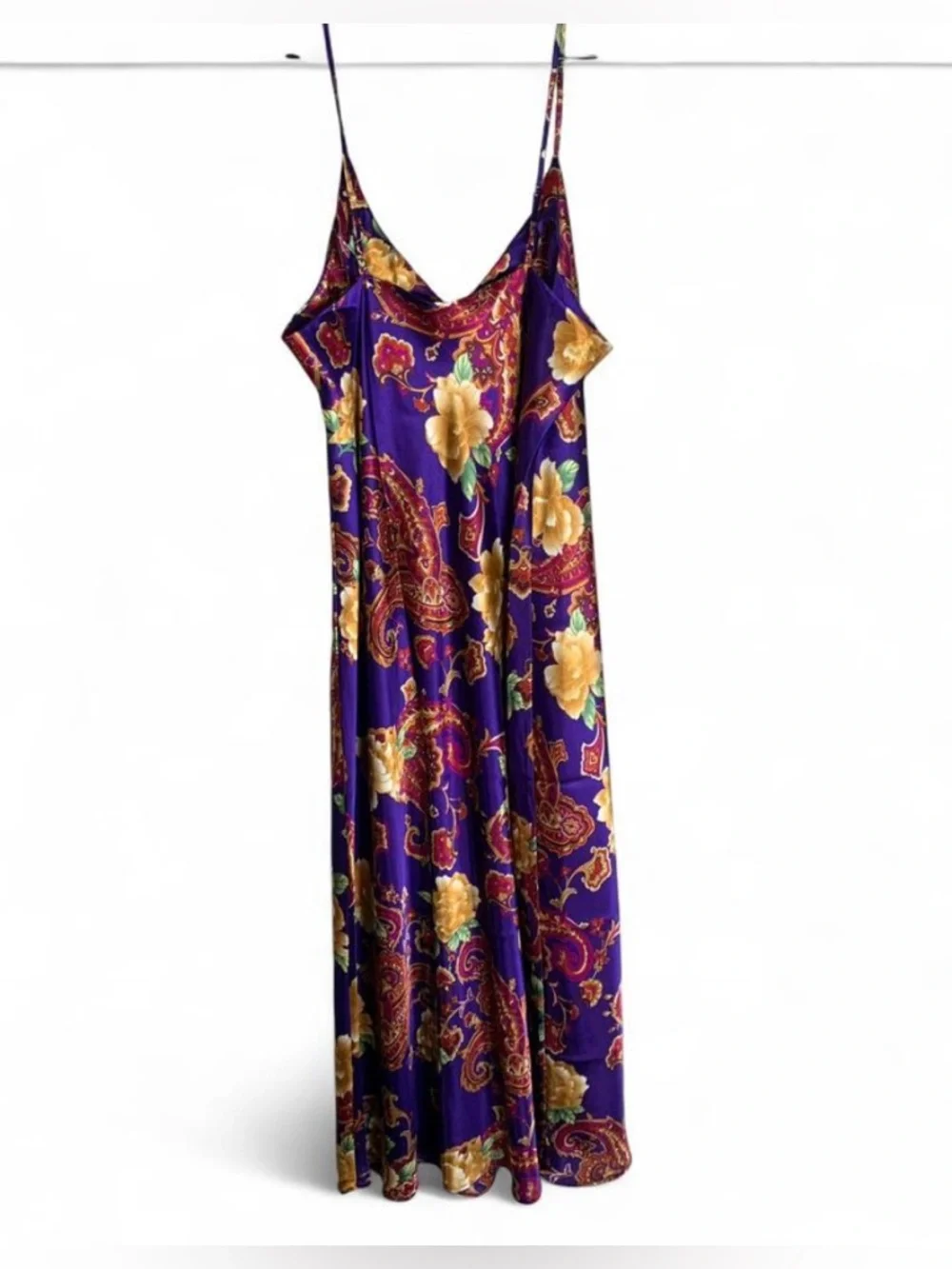 Vintage Kim Rogers Intimates Purple Paisley Satin Maxi Slip Dress XL