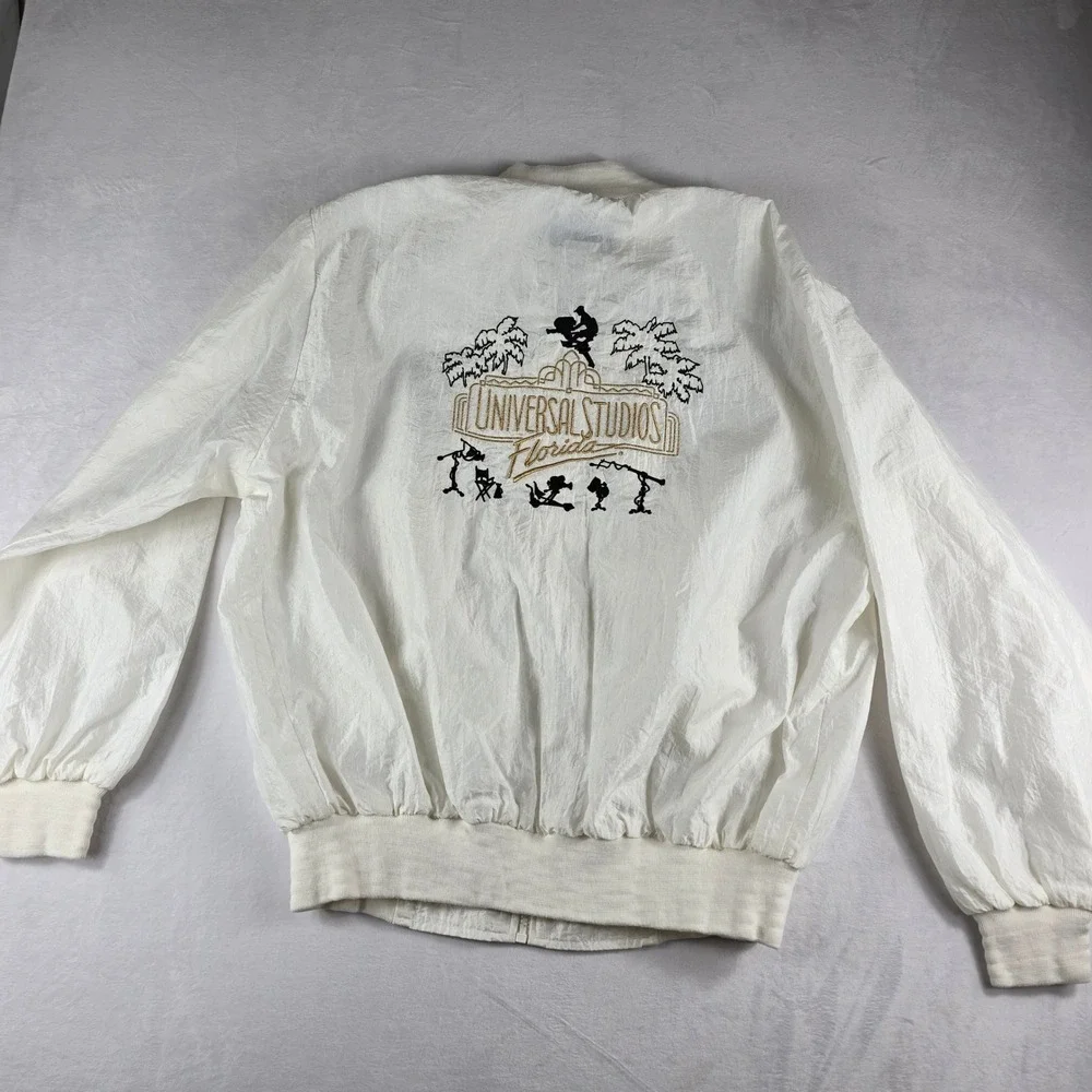 Vintage Universal Studios Florida White Bomber Jacket Large Made in USA‎ Zip Up