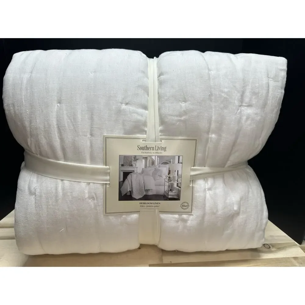 NWT Southern Living Heirloom Linen Quilt White QUEEN Beachy‎ Coastal