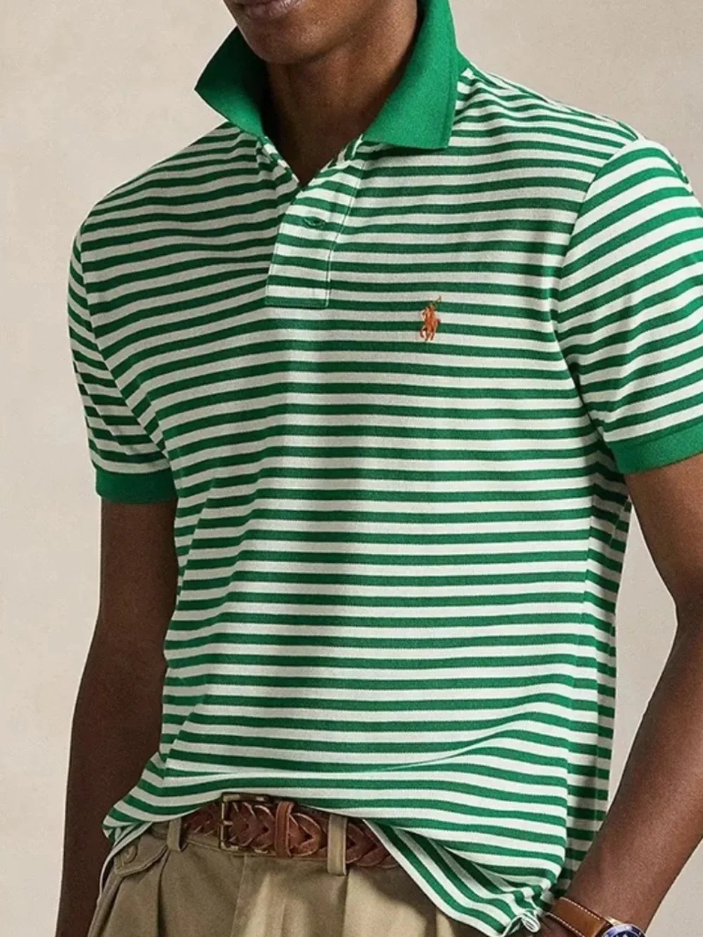 RALPH LAUREN PGA GOLF! Green & White Striped Polo Shirt -  XL