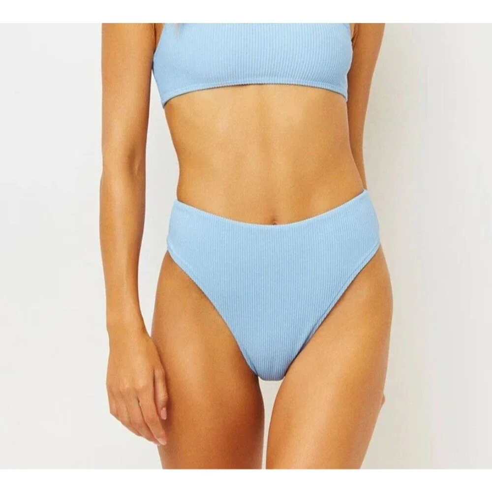 Frankies Bikinis Womens Jenna Ribbed High Waist Bottom Chambray Size XS  10783