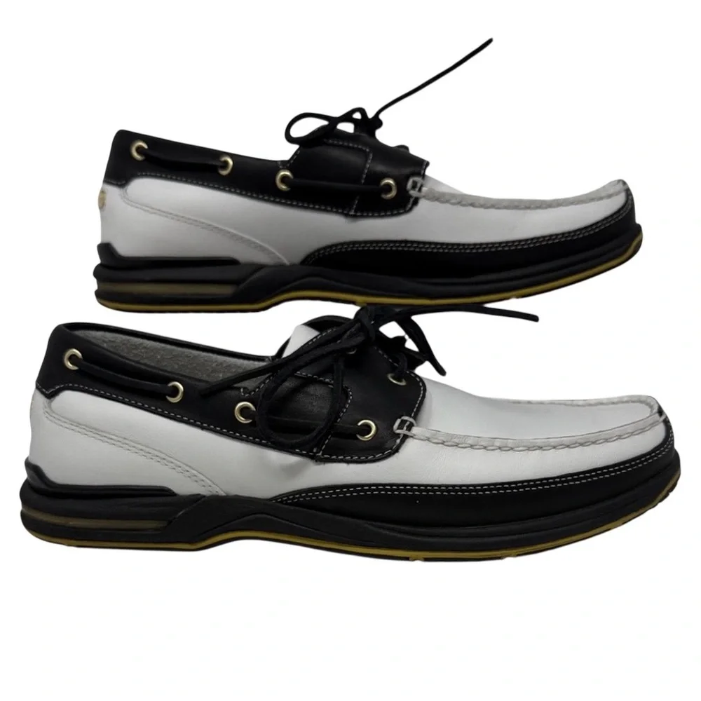 Rockport Leather Black and White Boat Shoes