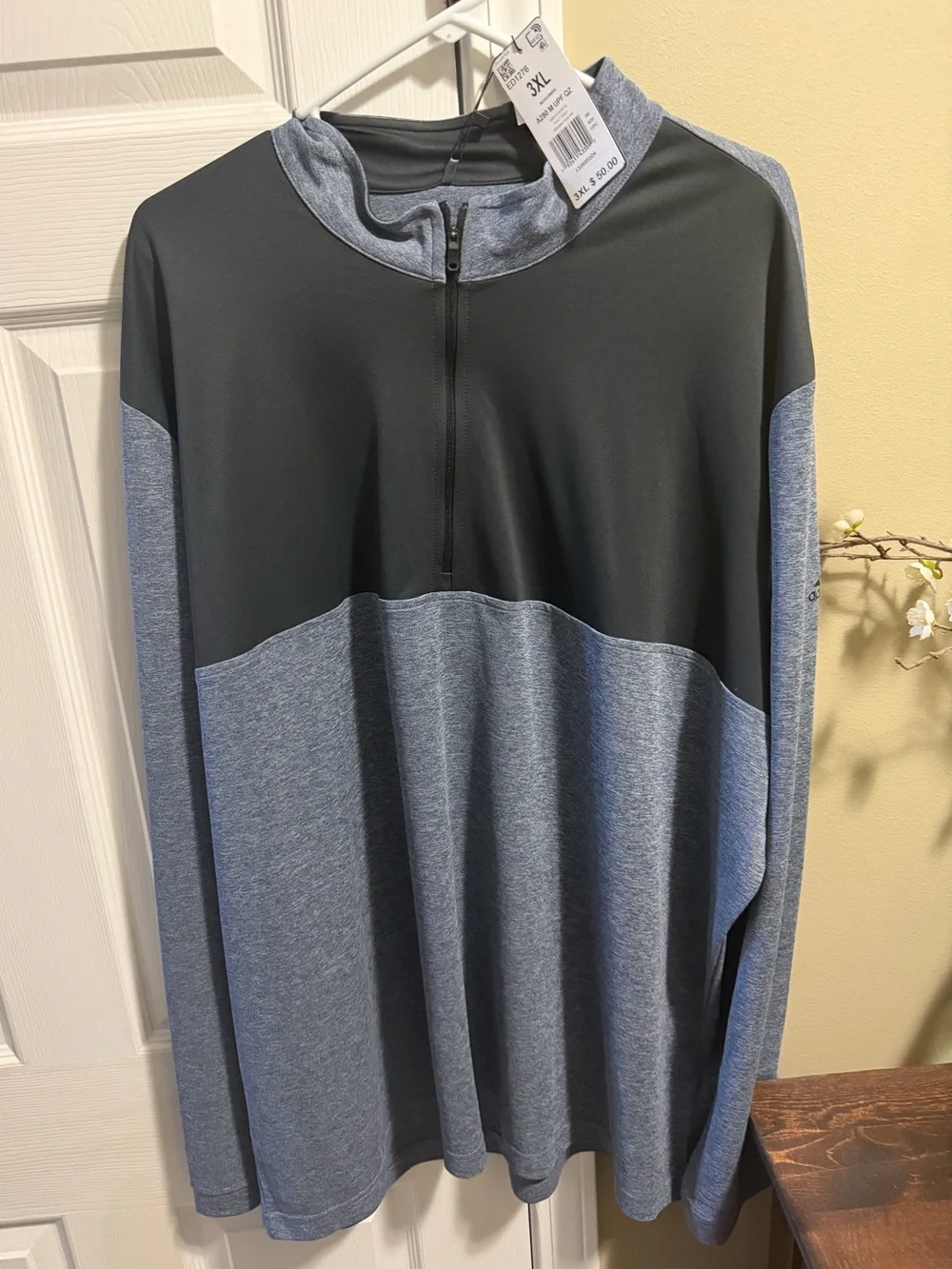 Men's adidas Two-Tone Quarter-Zip Pullover - Black and Heather gray 3XL NWT