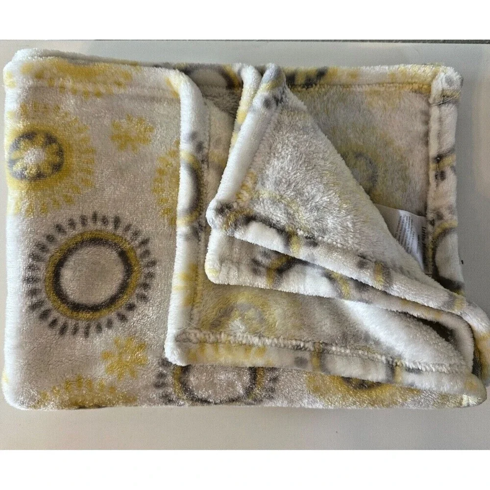Little Miracles Baby Blanket Yellow Gray White Medallion Soft Poly Unisex