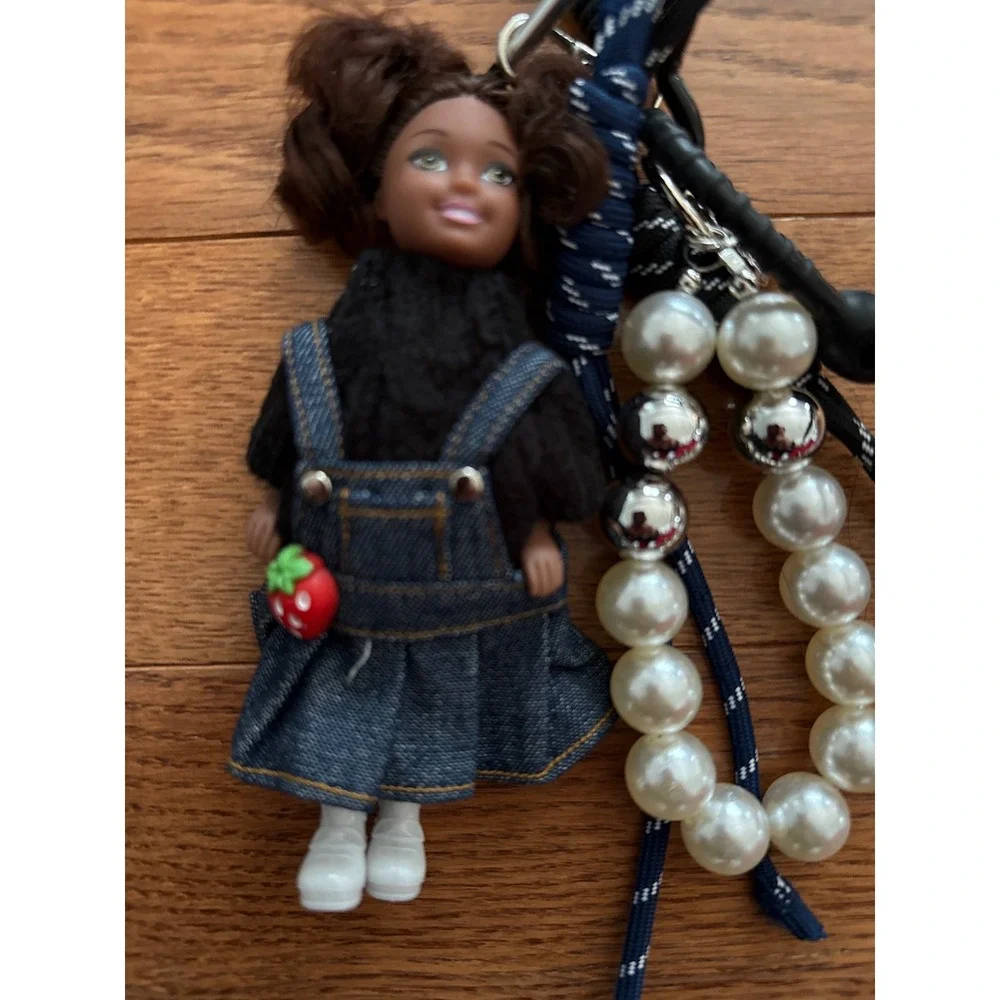 Mezzo Piano Doll Keychain Denim Jumper Strawberry Beaded Charm Harajuku Y2K