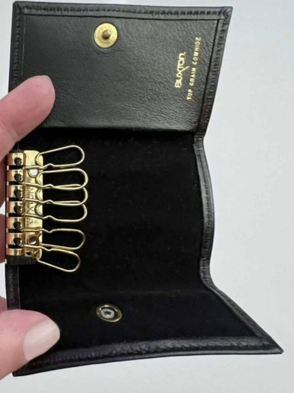 Vintage Buxton Key-Tainer Black Leather Tri-fold Key Holder Wallet