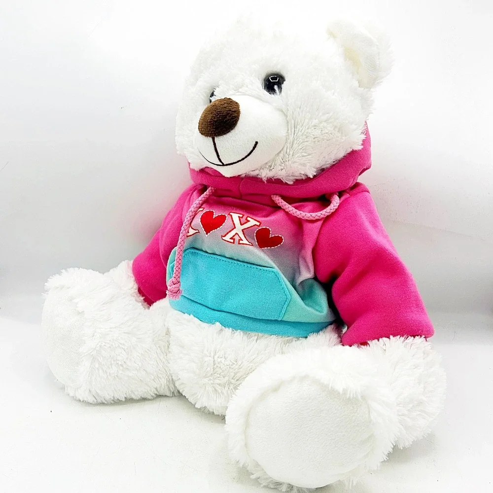 White Teddy Bear Plush XOXO Hoodie Stuffed Animal