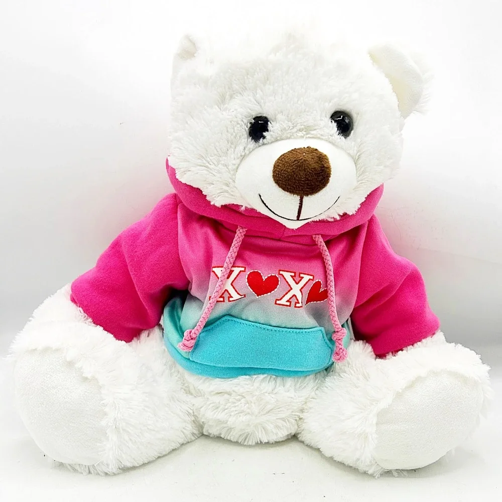 White Teddy Bear Plush XOXO Hoodie Stuffed Animal