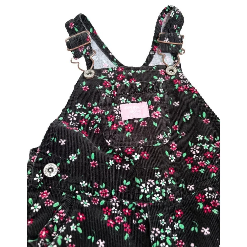 OshKosh B'Gosh Overalls Girls 12 months Corduroy Floral Flowers Pink Tag
