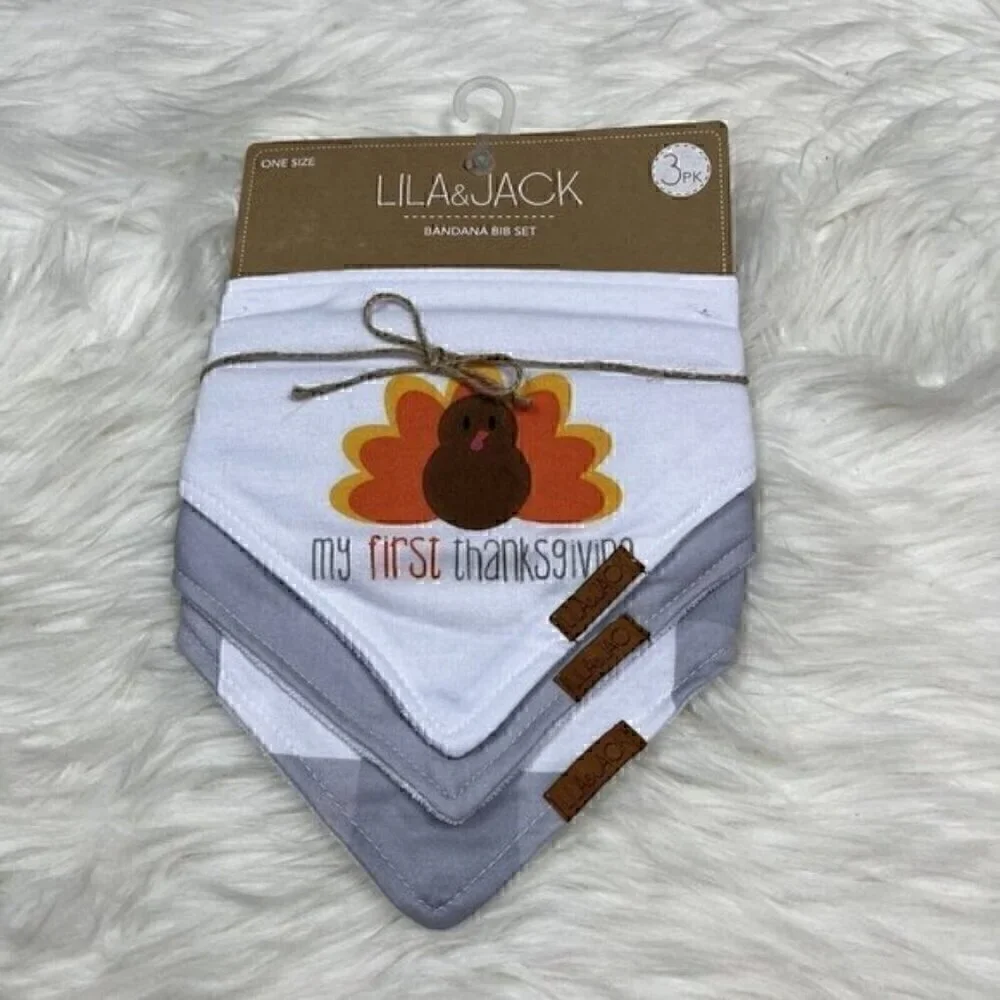 NEW LILA & JACK My First Thanksgiving Bandana Bib Set Baby Holiday