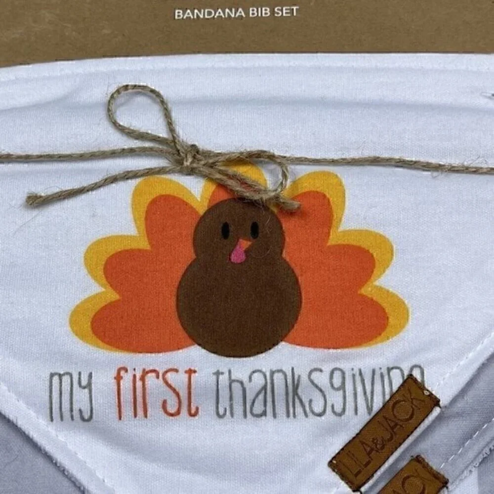 NEW LILA & JACK My First Thanksgiving Bandana Bib Set Baby Holiday
