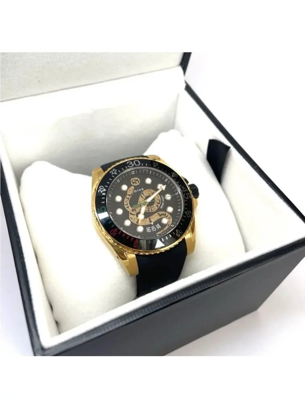NWT Full Set Gucci Dive Men Yellow Gold PVD Black Rubber Swiss Watch YA136219
