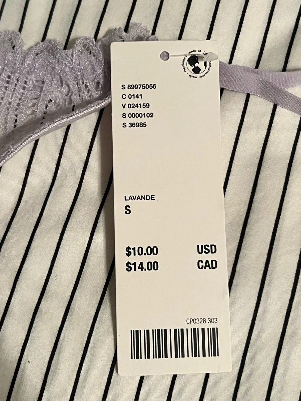 NWT Urban Outfitters Lavender Lace Thong with a High Cut Leg, Size S