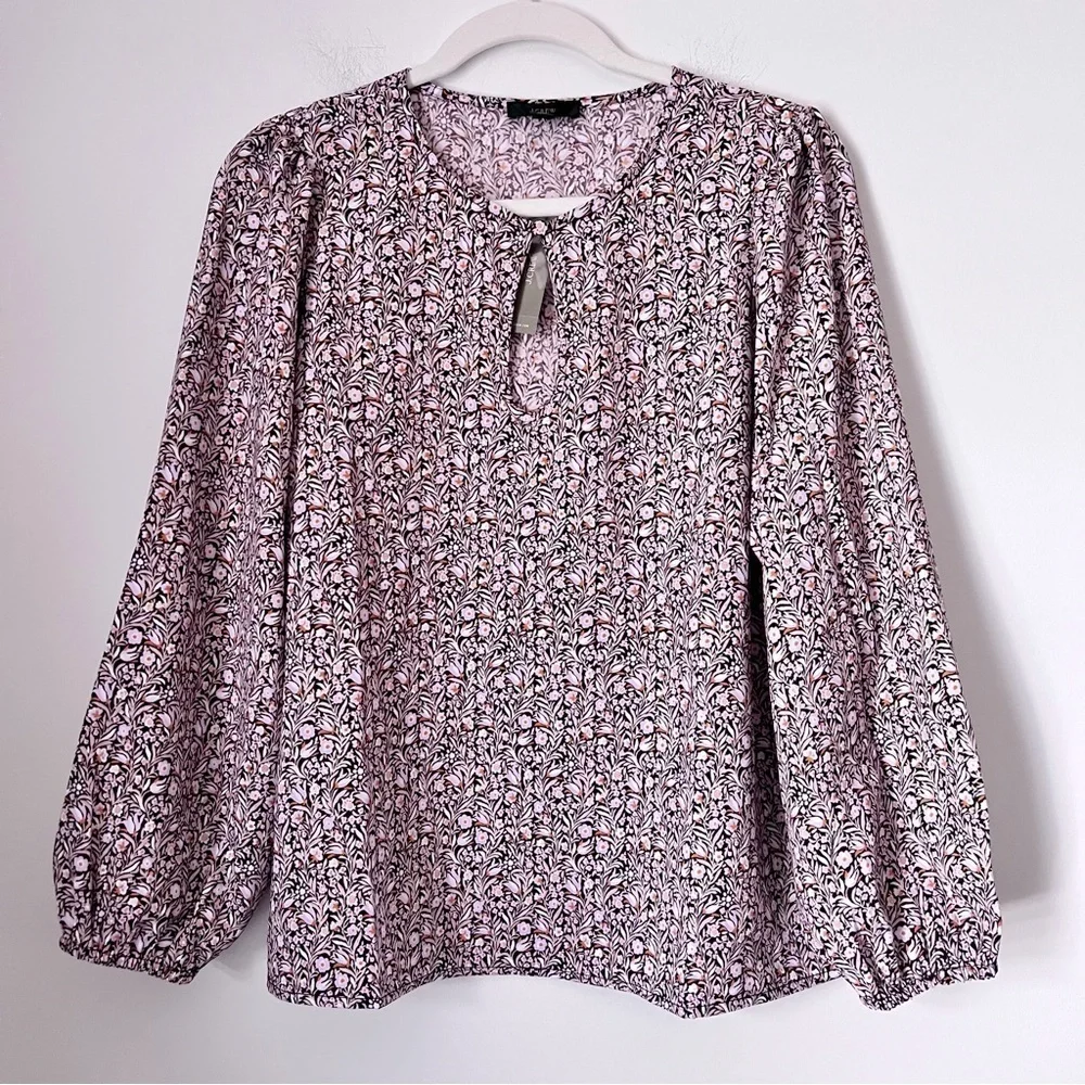 J. Crew Puff-Sleeve Satin Back Crepe Top Floral Flourish Blouse BL008 Fall 22