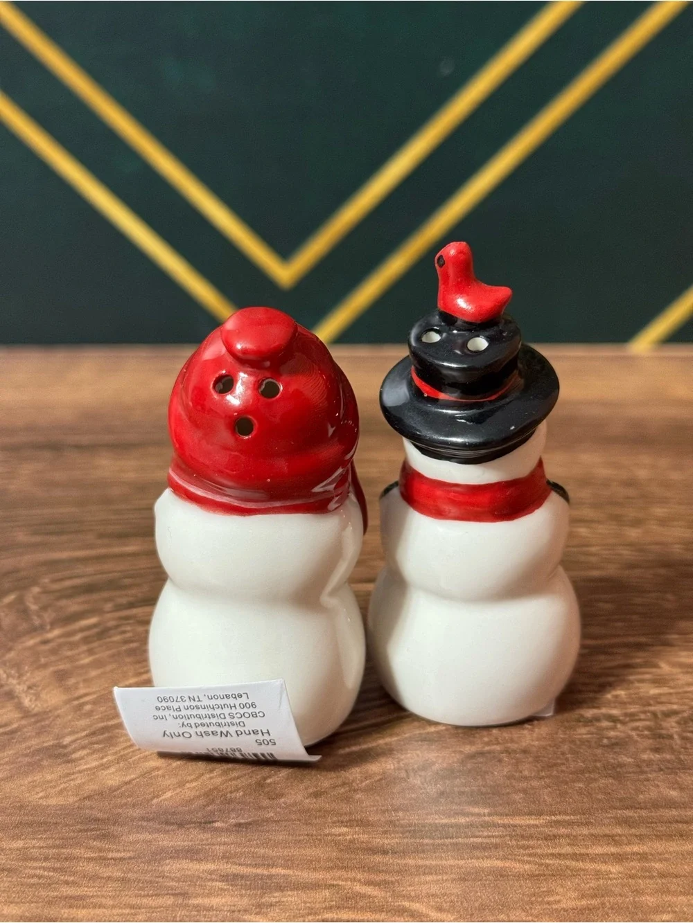 Holiday Snowman Salt and Pepper Shaker Set - Red Scarf
