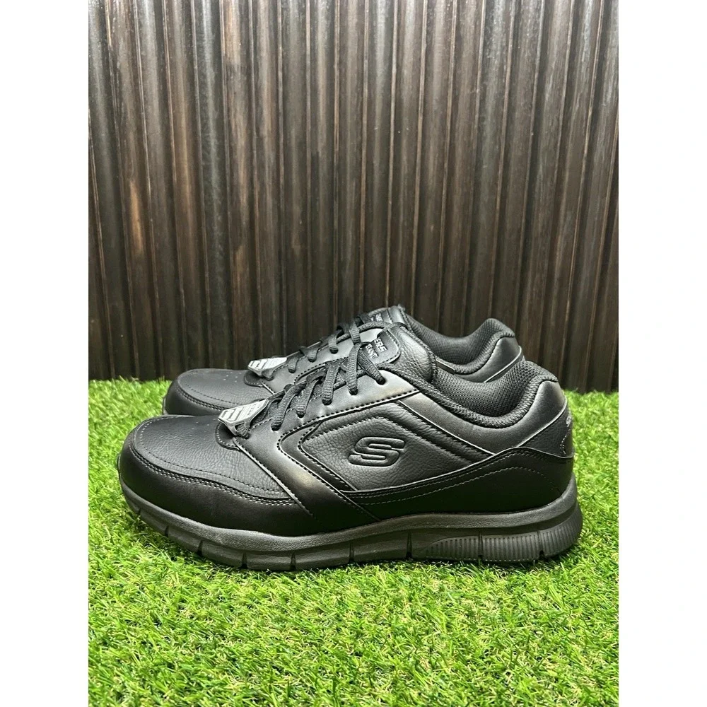 Size 9 - Skechers Nampa Black Mens Work Shoes Slip Resistant Memory Foam 77156