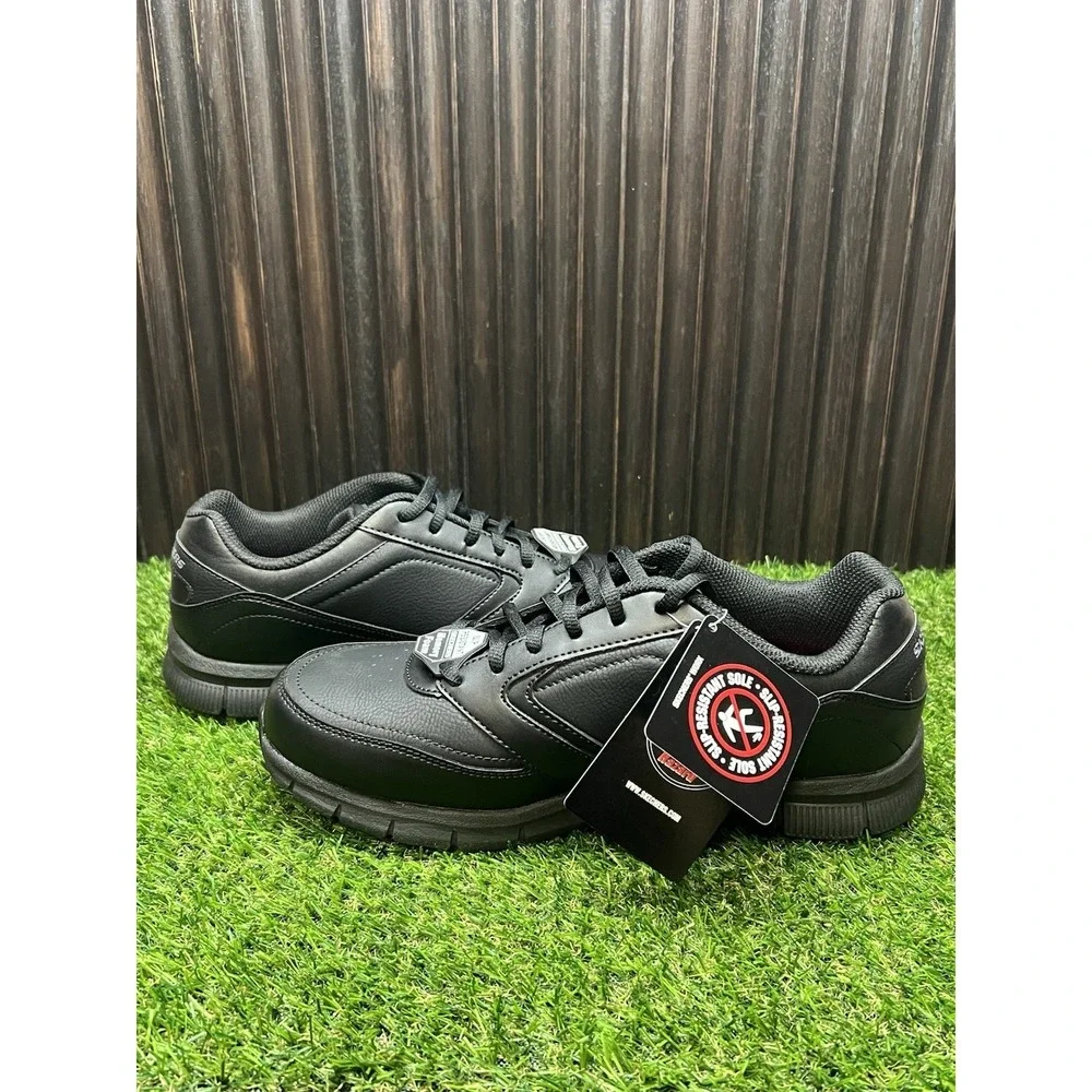 Size 9 - Skechers Nampa Black Mens Work Shoes Slip Resistant Memory Foam 77156