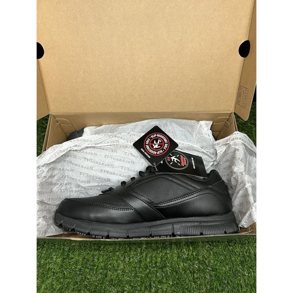 Size 9 - Skechers Nampa Black Mens Work Shoes Slip Resistant Memory Foam 77156