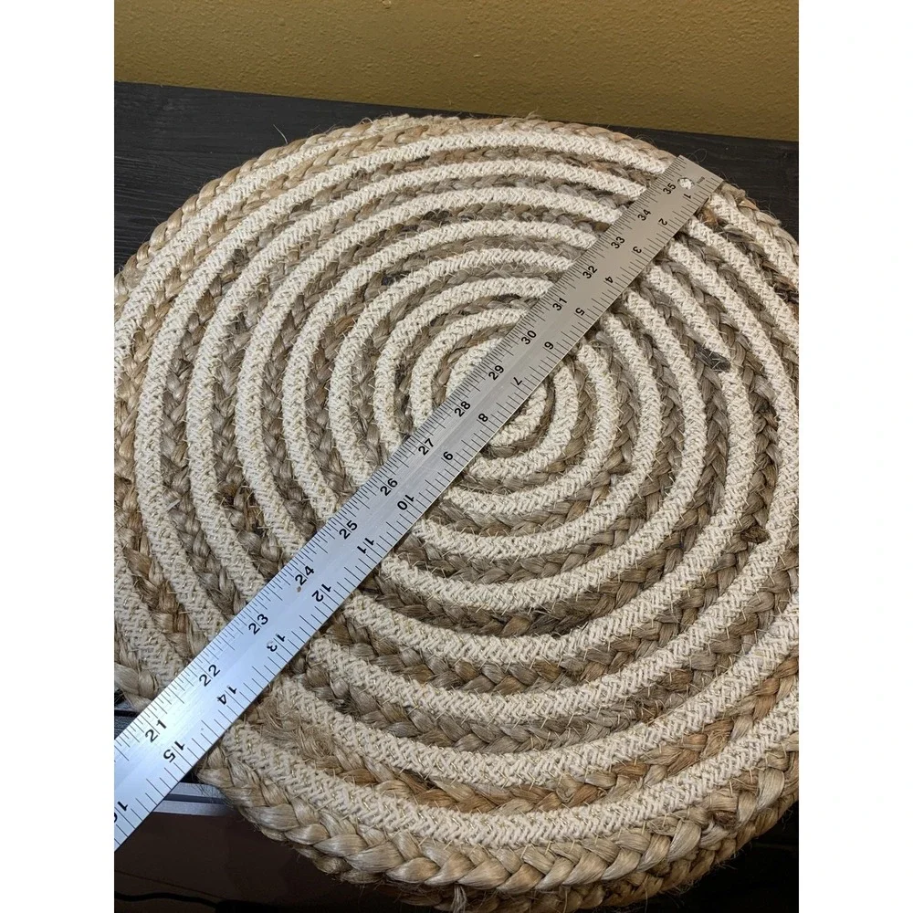 Domain Jute Cotton Placemats Set of 4 Round Spiral Braided Metallic Gold Natural