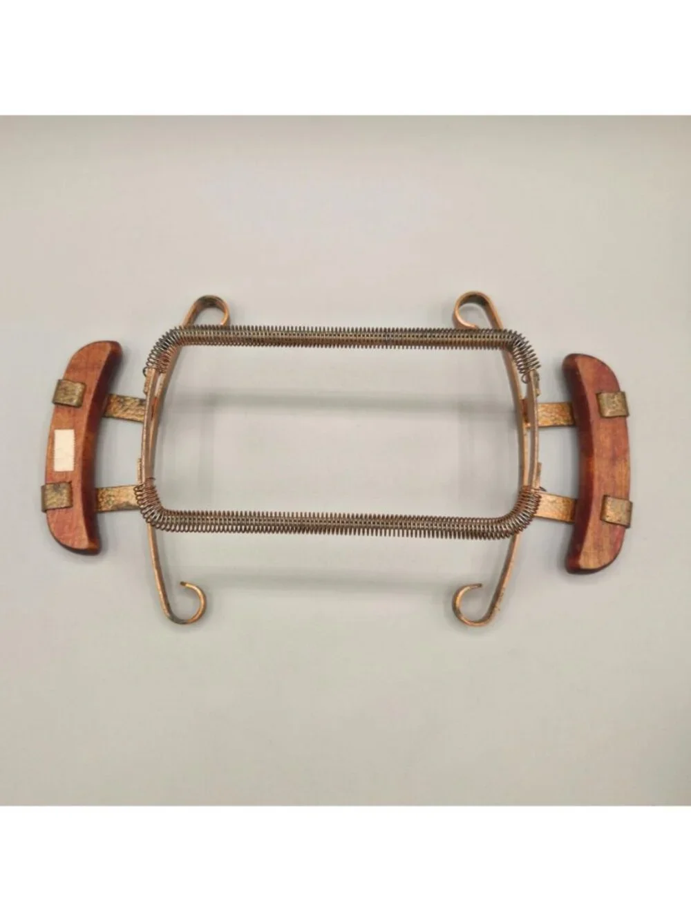 Vintage Adjustable Casserole Dish Carrier Hammered Copper Wooden Handles