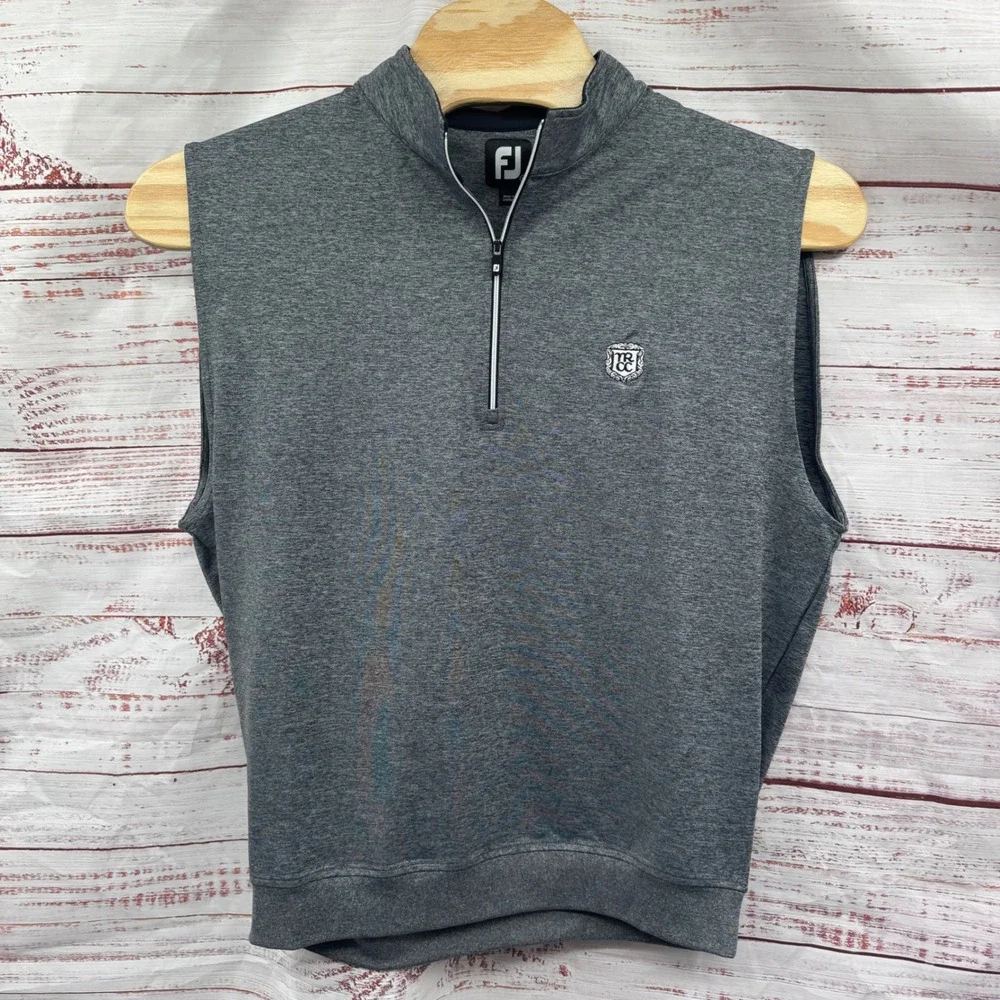 Footjoy Golf Vest Mens Large Quarter Zip Sleeveless‎ Grey Pullover Performance