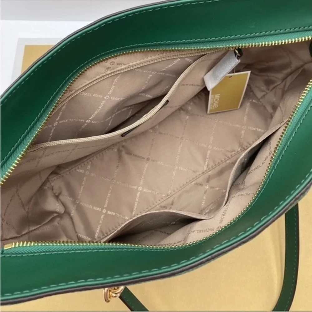 Michael Kors Medium Front Zip Chain Tote Bag Leather JEWEL GREEN