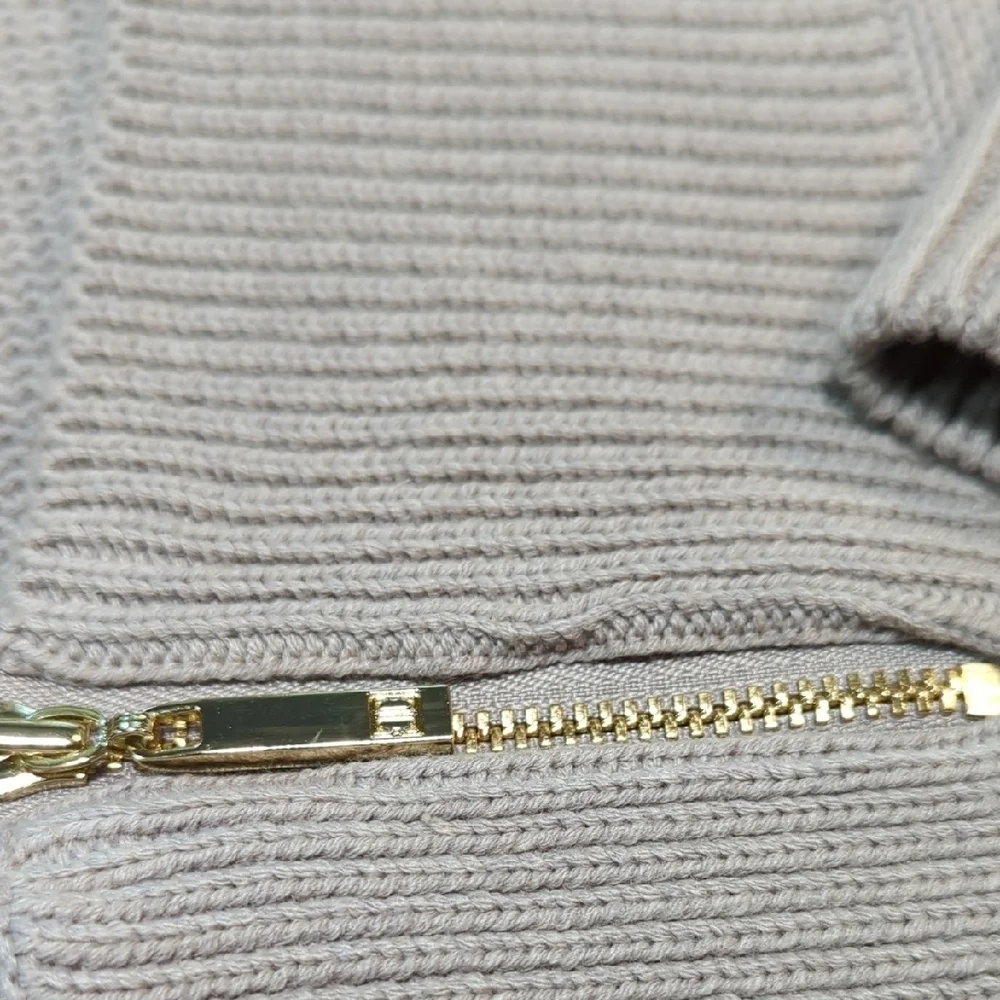 Ivanka Trump Tan Cardigan with Gold Zippers
