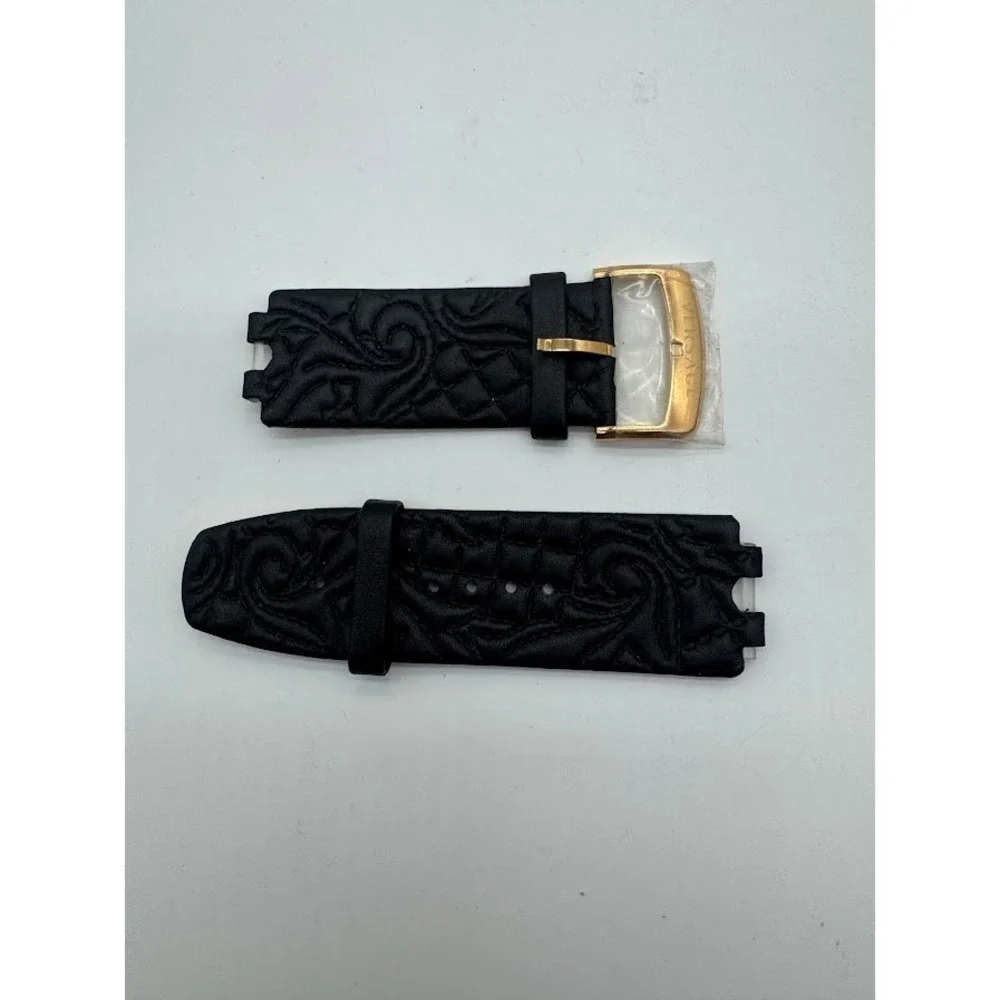 Versace Black Leather Watch Strap Gold Buckle Embossed Baroque Replacement Band