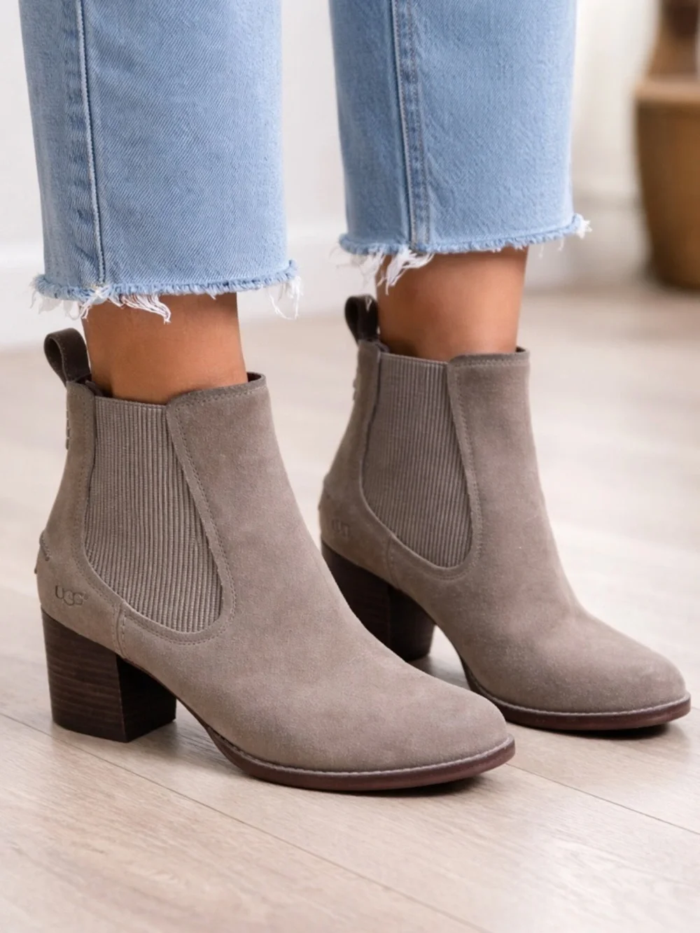UGG Women's Taupe Suede Chelsea Booties