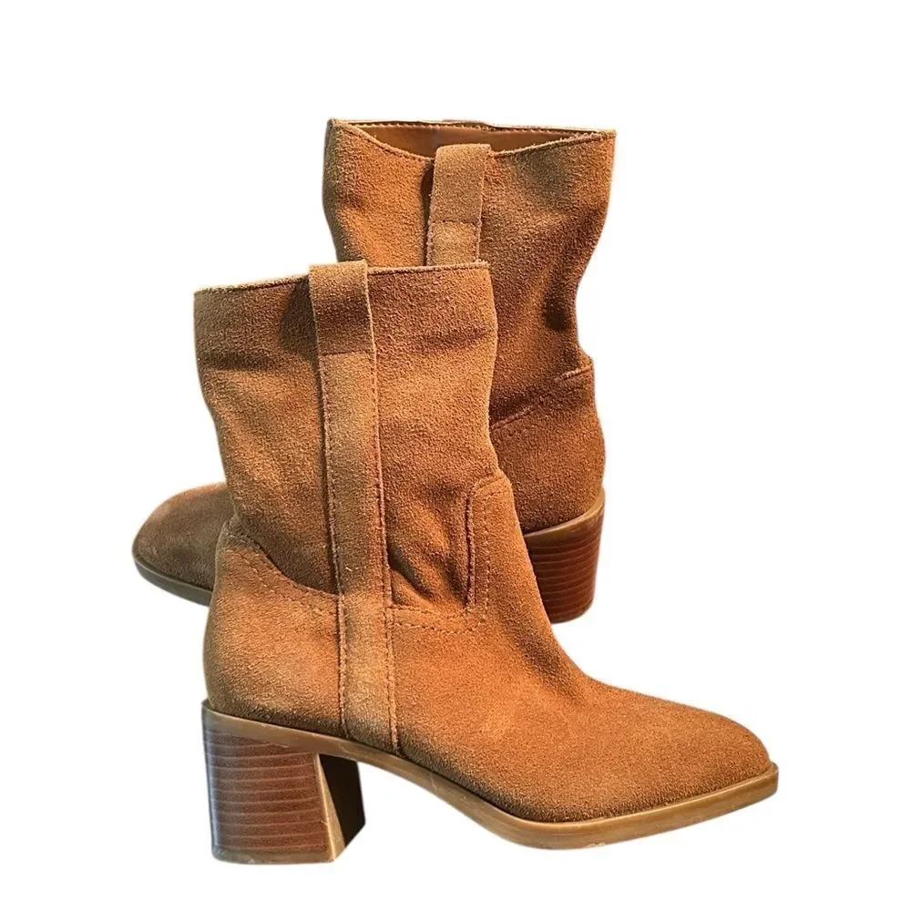 Steve Madden Pull Slip on Brown/Tan Suede Leather Mid-Ankle Boots(Size 6M)