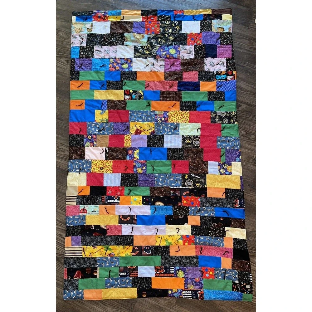 Handmade‎ Hand Quilted Throw / Beach/ Picnic/ Toddler / Crib Quilt 41.5”x 75” #2