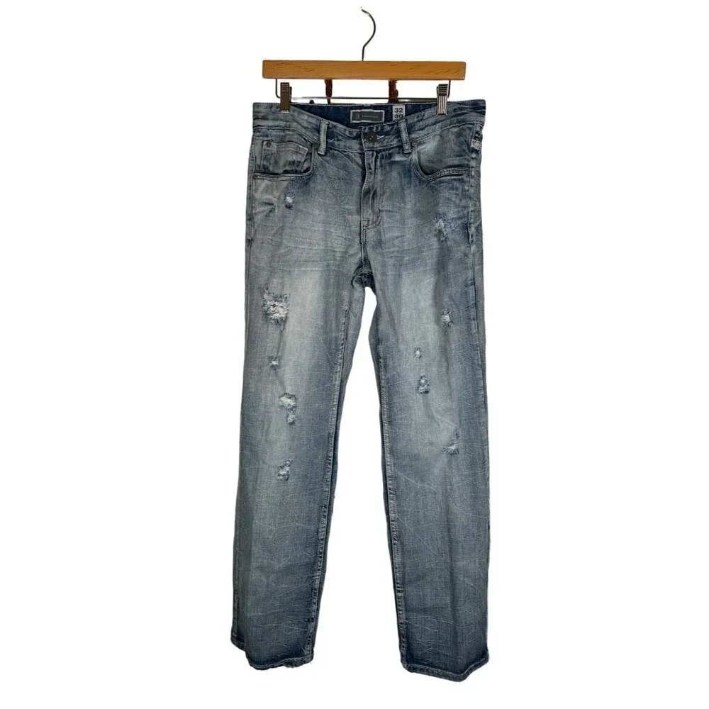INC Womens Size‎ 32x30 Blue Denim Berlin Slim Straight Jeans Distressed