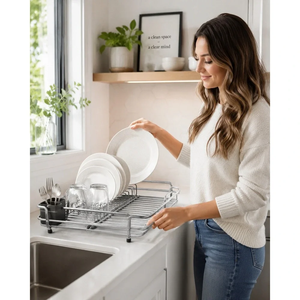 Silver‎ Metal Dish Drying Rack Countertop Kitchen Organizer Holder