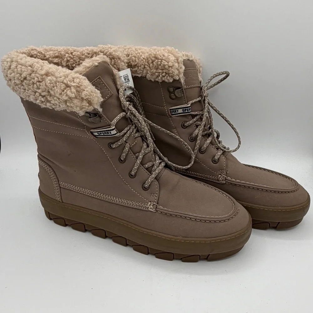 Sperry Top Sider Women's Waterproof Insulated Boots Tan‎ Fleece Lined Lace Up