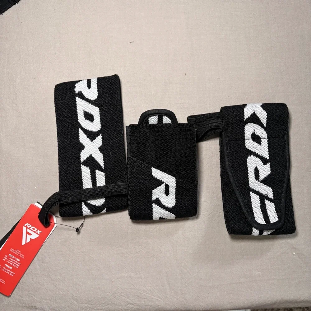 RDX Weightlifting Wrist‎ Wraps Heavy Duty Gym Support Straps Black White NWT