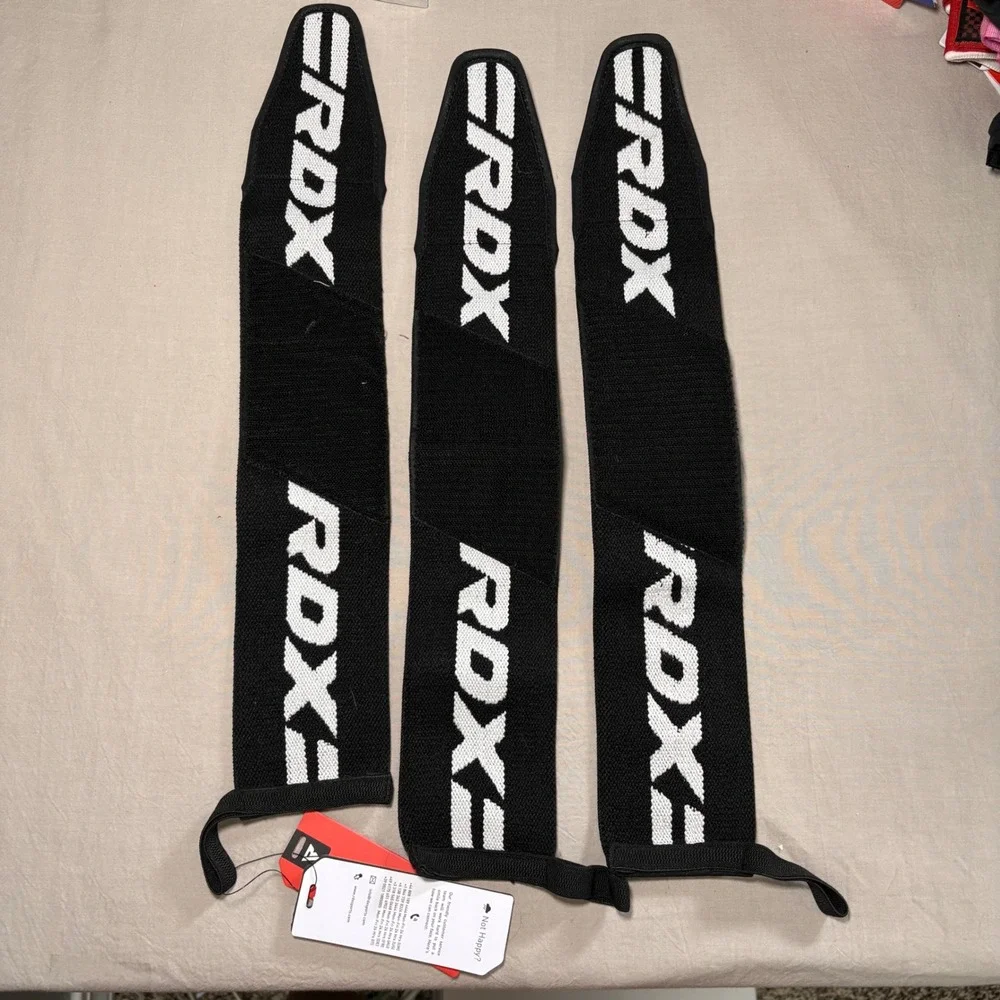 RDX Weightlifting Wrist‎ Wraps Heavy Duty Gym Support Straps Black White NWT