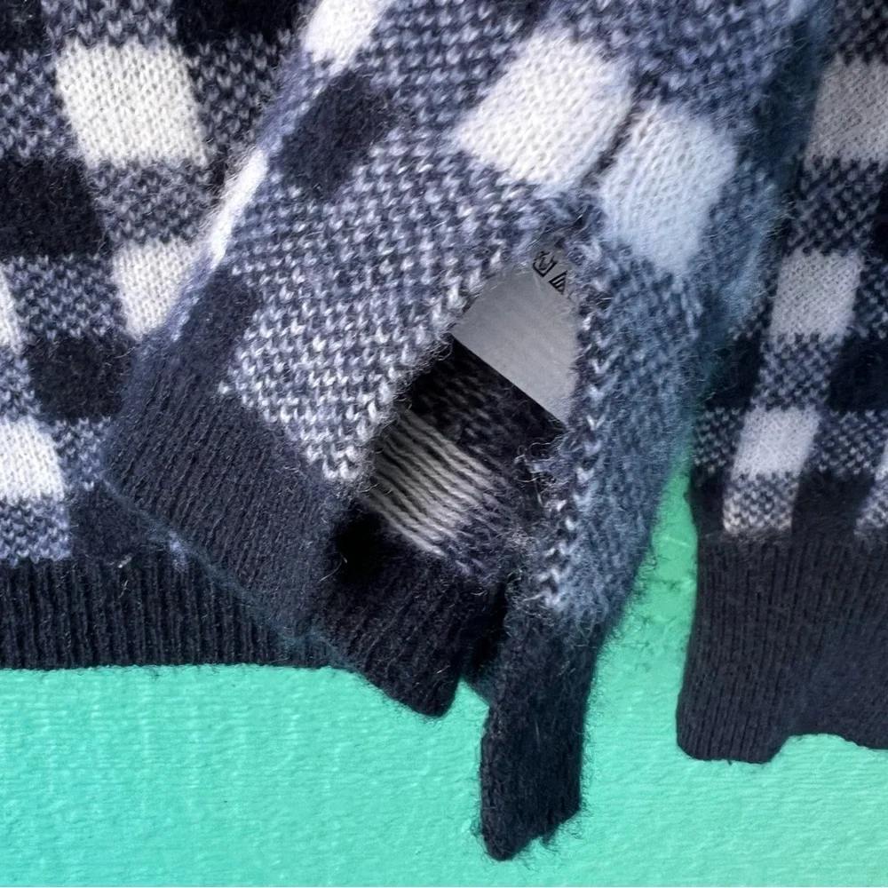 J.Crew • Gingham Checkered Cashmere Sweater NAVY SZ MEDIUM ASO Wednesday Addams