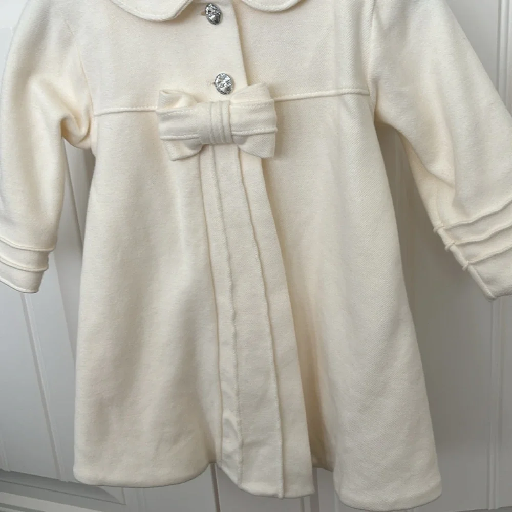 Sofija Girl’s Ivory Cotton Dress Coat with Crystal Buttons - 86cm