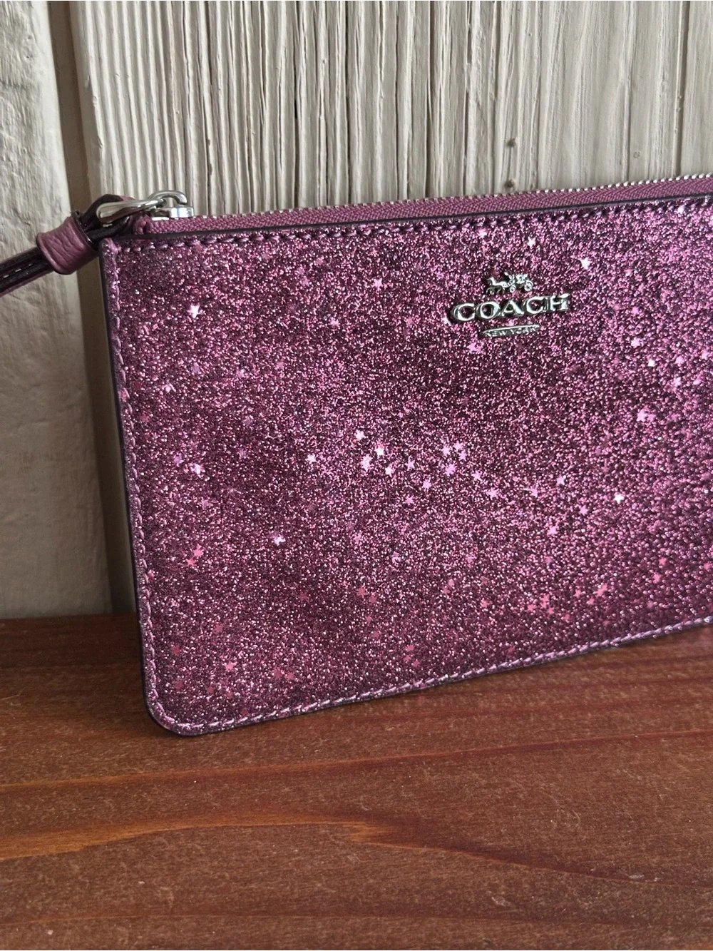 Coach Glitter Wristlet in Sparkling Plum Purple
